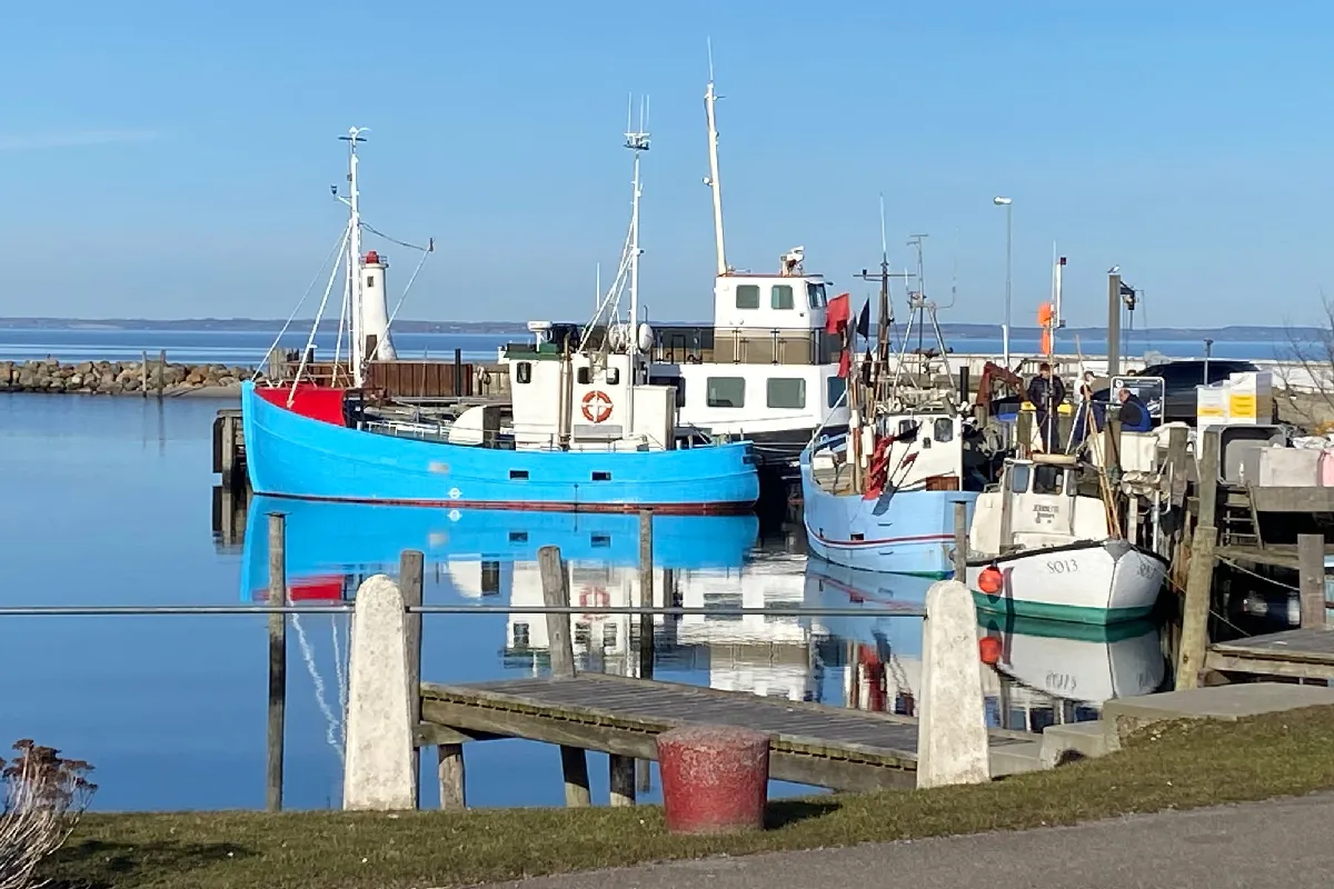 Boote und Küste am Hafen von Mommark